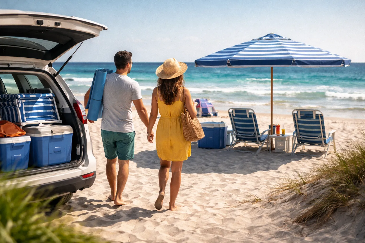 beach umbrella for chair | beach ice cooler | Beachlyfe App | beach equipment rental